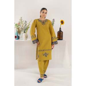 HANA Ensemble 3 pièces : Chemise brodée Khadar pour usage quotidien avec châle imprimé Courtrai et pantalon - BIC-4149 - Product Image 2
