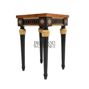 Table de service classique de luxe avec incrustations en bois faites à la main, accents noirs et détails décoratifs dorés pour une décoration intérieure élégante - Product Image 3