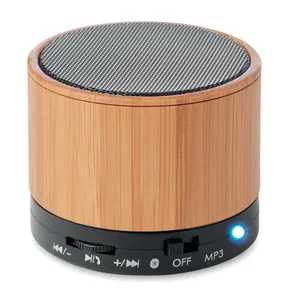 Round Wireless <b>Speaker</b> Sustainable Bamboo <b>USB</b> Promotional Gadgets - Product Image 1