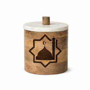 Pot de rangement en bois avec design de lanterne suspendue, couvercle en marbre, boîte décorative pour la décoration de la maison pendant le Ramadan - Product Image 4