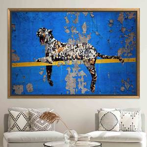 Artistic Banksy Leopard Graffiti Printed <b>Canvas</b> Wall Art - Modern Decor,GOLD <b>FRAMED</b> <b>CANVAS</b> - Product Image 1
