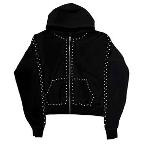 Sweat à capuche surdimensionné personnalisé de luxe avec strass, fermeture éclair, streetwear pour hommes, molleton lourd, OEM - Product Image 1