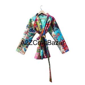 Veste pour femme en coton pur fait main bohème matelassée douce réversible à motifs floraux indiens avec patchwork Vêtement d'hiver toutes saisons - Product Image 4