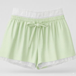 Shorts décontractés pour femmes en gros, taille haute, respirants, en tricot côtelé, avec bordure en dentelle, taille élastique, shorts de détente, shorts de pyjama doux et extensibles - Product Image 5