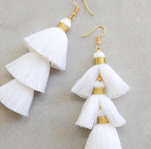 Handmade Magic Pure White Tassel Earrings with Gold Binding Fringe Tassel Earrings - Gold - Long - Product Image 2