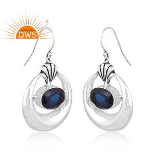 Meilleure vente de boucles d'oreilles en argent sterling oxydé doublet topaze bleue de Londres Quartz avec pierres précieuses fabricant de bijoux personnalisé - Product Image 2