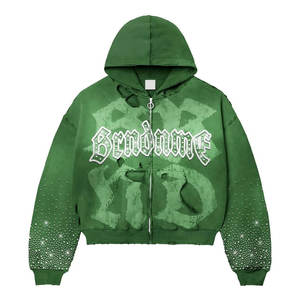 Chándal con estampado lavado ácido para ropa personalizada de estilo acampanado Unisex, traje de sudor desgastado con serigrafía 400GSM - Product Image 2