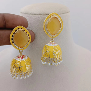 Mughal Art Enamel <b>Jhumka</b> <b>Earrings</b> Set Stunning Fusion Unique Ornamentation Brass Made Bulk Product Customize Design - Product Image 1