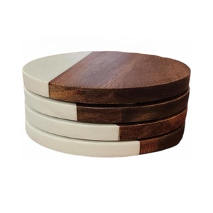 Ensemble de 4 sous-verres en marbre et bois faits à la main pour table à manger sous-verre de cuisine moderne pour la décoration de la maison - Product Image 4