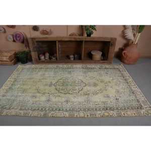 Alfombra turca vintage de 4,5x7,8 pies, forro de látex de lana verde y Beige, patrón de retazos rectangular para el hogar, Tabriz inspirado en la cabecera - Product Image 4