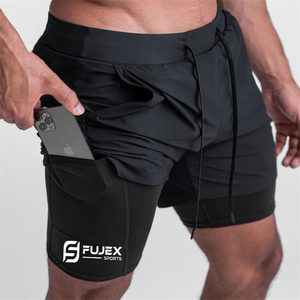 Quick Dry Nylon Custom Logo 5 Inch Workout Training 2 in 1 <b>Mens</b> Gym <b>Shorts</b> With <b>Compression</b> Liner High Quality <b>Men's</b> <b>Shorts</b> - Product Image 4