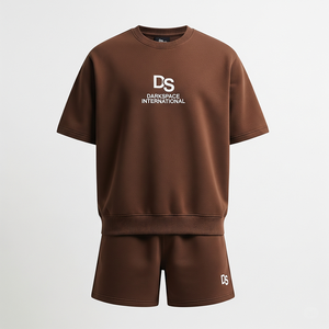 Haute qualité hommes Vintage solide polaire à manches courtes sweat ensemble court Logo personnalisable respirant saison d'hiver - Product Image 2