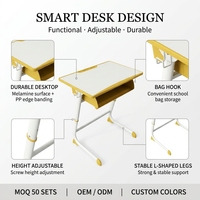 Bureau et chaise d'école modernes en métal réglables et confortables avec crochet latéral pour salle de classe