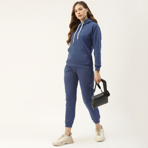 Conjunto Deportivo con Capucha para Mujer, Color Sólido, Algodón, Informal, para Otoño, Manga Larga, Cintura Elástica, Bolsillos Laterales, Pantalones hasta el Tobillo - Product Image 4