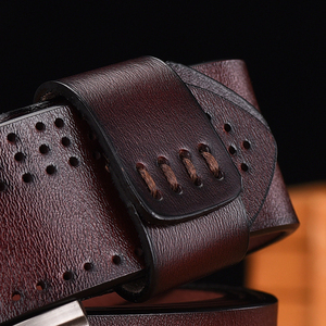 Ceinture décontractée pour homme en cuir véritable avec boucle en alliage personnalisée, motif uni - Product Image 4