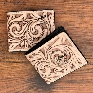 Nueva moda, billetera de cuero mecanizada a mano para hombre, cremallera larga, superventas, patrón occidental, tarjetero de cuero genuino, carteras para hombre - Product Image 1