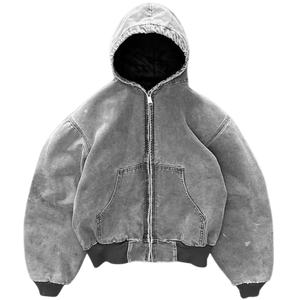 Meilleur service OEM Fabricant de logo personnalisé 100% coton Sweats à capuche lourds pour hommes Acid Washed Distressed Zipper Hoodie à vendre - Product Image 6