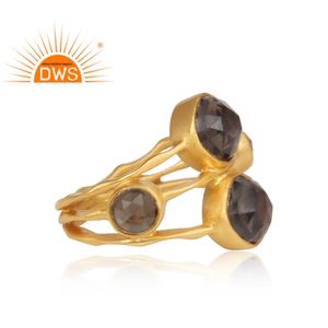 Offre spéciale Bague en argent sterling plaqué or 18 carats avec quartz fumé naturel Bague de déclaration personnalisée Fabricant de bijoux - Product Image 4