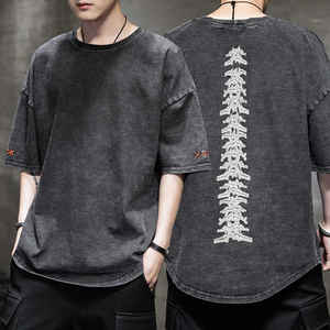 Venta al por mayor de peso pesado lavado con ácido Vintage camiseta para hombres personalizado Casual 100% algodón manga corta de gran tamaño de alta calidad - Product Image 2