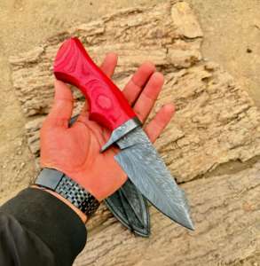 Cuchillo de Caza de Acero de Damasco Hecho a Mano, Cuchillos de Hoja Fija para Campismo y Supervivencia con Funda de Cuero Fino, Cuchillos de Acero Personalizados - Product Image 4