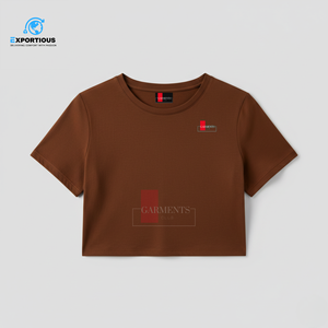 Customizable Women's Slim <b>Fit</b> Breathable Summer Short Sleeve Cotton Crew Neck <b>Cropped</b> Denim Jersey <b>T</b>-<b>Shirt</b> - Product Image 6