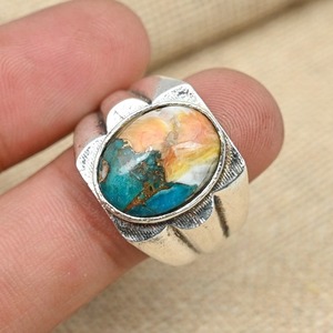 Anillo de piedras preciosas turquesa de Plata de Ley 925 estilo bohemio hecho a mano regalo de boda chapado en rodio para mujeres para fiestas - Product Image 3