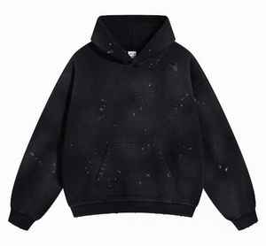 Ropa de calle de alta calidad Sudadera con capucha Bolsillos desgastados Color en blanco Vintage Pullover Lavado ácido Oversize con capucha - Product Image 6