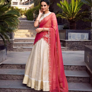 Lancement de festival, élégant lehenga choli blanc en jacquard avec dupatta pour femmes, vêtements de mariage et de fête de designer indien - Product Image 1