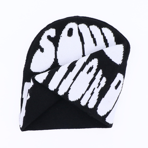 หมวกบีนนี่อะคริลิคถักแบบลำลองสำหรับผู้ใหญ่สีดำพร้อมโลโก้ภาพและตัวอักษร - Product Image 5