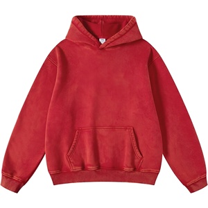 Sweat-shirt à capuche en polaire rouge pour homme, couleur unie, manches régulières, tricoté, vêtement d'automne - Product Image 2
