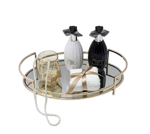 Plateau de table argent jante métal miroir plateau cosmétique taille moyenne verre aluminium miroir plateau noël pour hôtels - Product Image 1