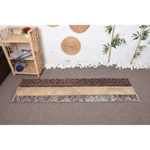 Vintage Beige Laine Fait À La Main 1.7X5.9 pieds Patchwork Tapis Boho Style Grand Tapis Rectangulaire pour Entrée Lit Maison Plancher - Product Image 1