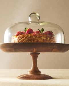 Eco-Friendly Wood and Glass <b>Dome</b> Round <b>Cake</b> <b>Stand</b> Hand Wash Only - Product Image 3