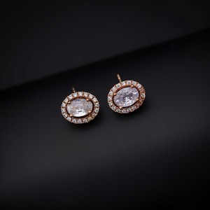 Elegant Women's Gold Plated Stainless Steel Stud <b>Earrings</b> Trendy Oval Halo <b>Tops</b> with Zircon AD Style Jewelry - Product Image 1