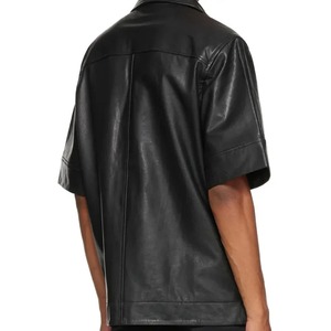 Chemise en cuir de haute qualité, coupe ample, manches courtes, col, design et logo personnalisés, noir, style streetwear, chemises en cuir pour hommes, en gros - Product Image 4