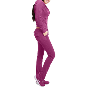 Ensemble de survêtement 2 pièces pour femme en velours polyester léger, uni, brodé, écologique, idéal pour l'hiver, vente en gros, marque privée - Product Image 2