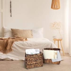 Vietnamese Handmade Water Hyacinth <b>Magazines</b> <b>Holder</b>, Woven Storage Basket With Handles for Livingroom Bedroom Kitchen Office - Product Image 4