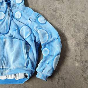 Venta al por mayor de ropa de calle personalizada con cremallera hasta 500gsm pesado bordado Heavy Distress Vintage chaqueta para hombres - Product Image 2