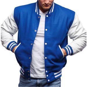 Blouson universitaire pour homme en laine avec manches en cuir, fermeture éclair, style bomber, uniforme d'équipe scolaire, patchwork - Product Image 5