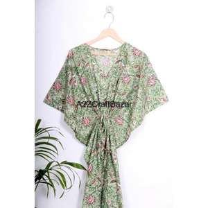 Robe Kaftan Femme en Coton Fait Main Lavable Taille Naturelle Manches Courtes Légère Tenue de Plage Vêtement de Nuit d'Été Cadeau - Product Image 5