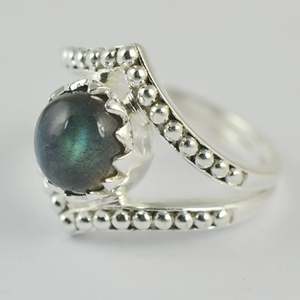 Handmade Boho 925 Sterling Silver <b>Ring</b> with <b>Labradorite</b> Inlay Shape November Birthstone Jewelry Perfect Gift for Her Birthday - Product Image 6