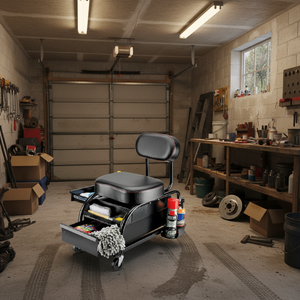 Heavy-duty Garage Stool with 2 <b>Sliding</b> Storage <b>Drawers</b> 227kg/500lbs Capacity OEM/ODM Available Taiwan Supplier - Product Image 1