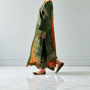 Mesdames prêt-à-porter Costume de broderie décontracté Chemise longue trois pièces avec pantalon et costume Dupatta de style indien pakistanais - Product Image 6