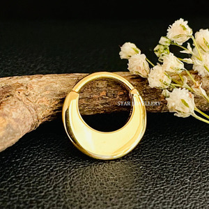 14K Solid Gold Crescent <b>Moon</b> Septum Clicker Piercing Fine Jewelry. - Product Image 3