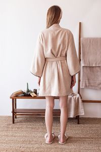 Peignoir Kimono en Coton à Séchage Rapide, Couleur Unie, Tissé, pour Adulte, Usage Domestique - Product Image 2