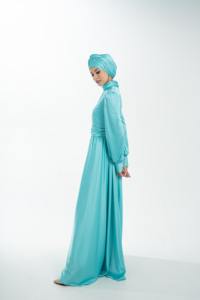 ชุดเดรสอิสลามอบายะห์สลิมฟิตพร้อมผ้าโพกศีรษะสีฟ้าสำหรับผู้หญิงจากผู้ผลิต - Product Image 6