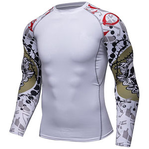 Venta caliente O-cuello de manga personalizada Impreso de secado rápido Transpirable Compresión Fit Rash Guards para hombres UPF50 en venta - Product Image 6