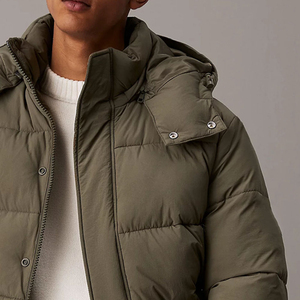 Chaqueta Acolchada con Capucha Gris Flint de Alta Calidad para Invierno, Repelente al Agua en la Parte Delantera, Nailon, Cordón Desmontable, Puños Elásticos con Cierre - Product Image 5