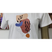 T-shirt décontracté pour femme 100 % coton à col rond et manches courtes, motif floral/uni, sérigraphie sur la poitrine, coupe classique
