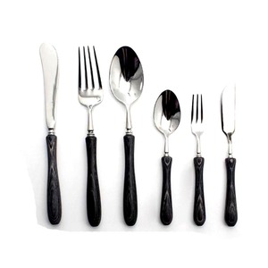Vente en gros de couverts de grande qualité classique argent poli avec poignée en résine noire ensemble de couverts en métal acier inoxydable - Product Image 1